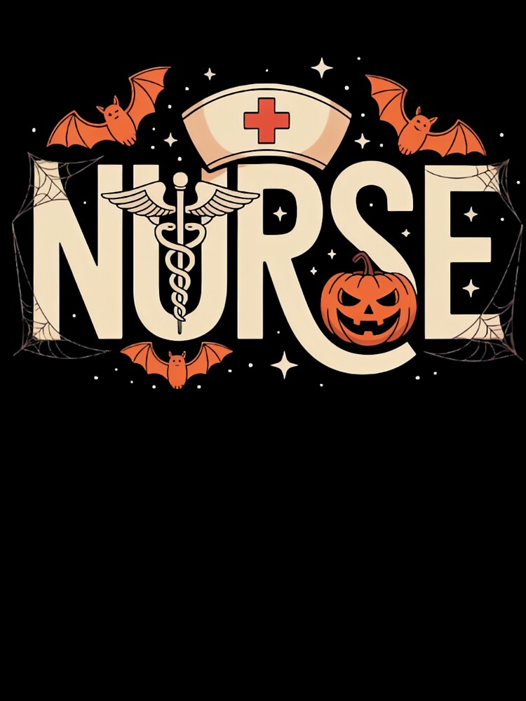 Halloween Nurse Typography – Spooky Medical Design with Bats & Pumpkin by ARTReMi