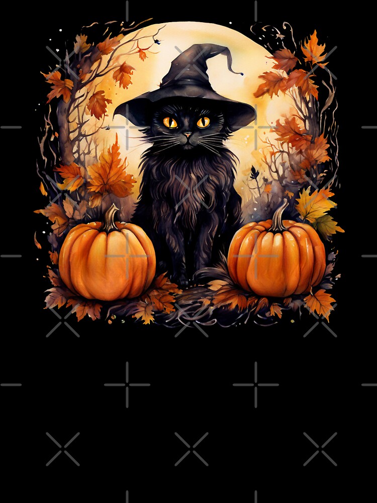 Fall Black Cat with Full Moon with Pumpkins by Iron5Originals