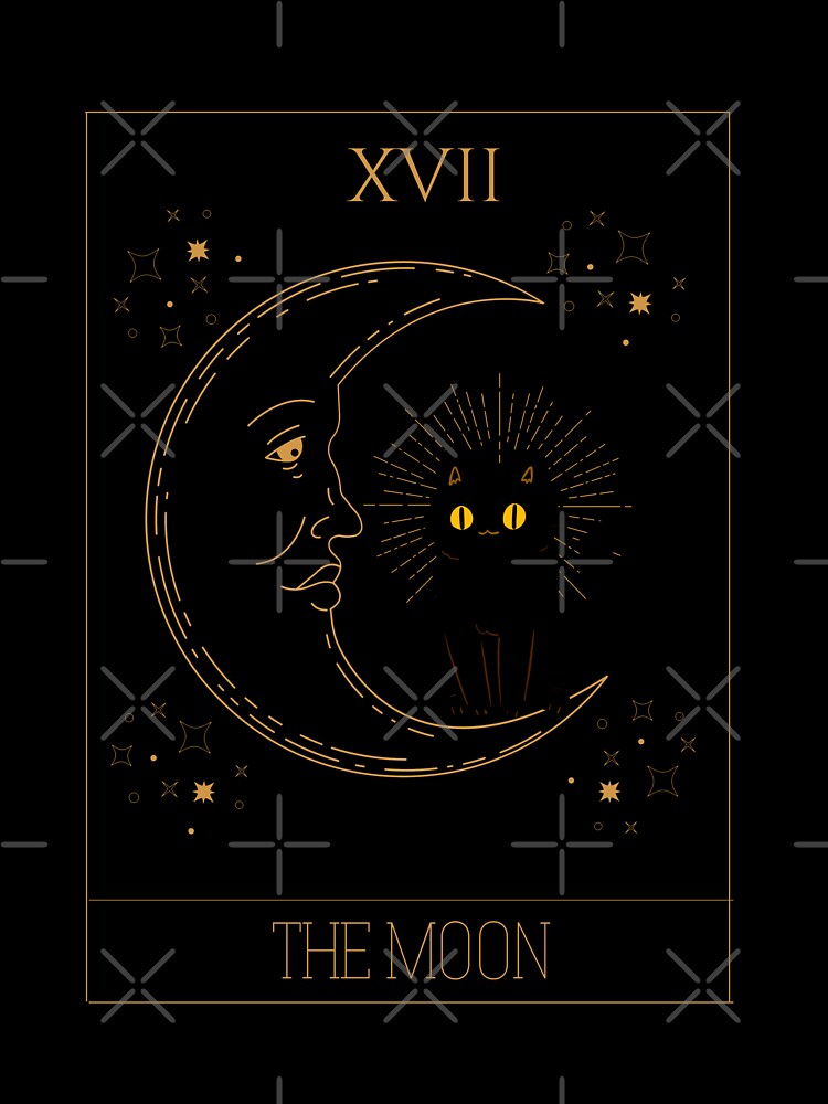 Tarot Card Crescent Moon and Black Cat Cosmic Graphic Vintage T-Shirt by Nizznoy