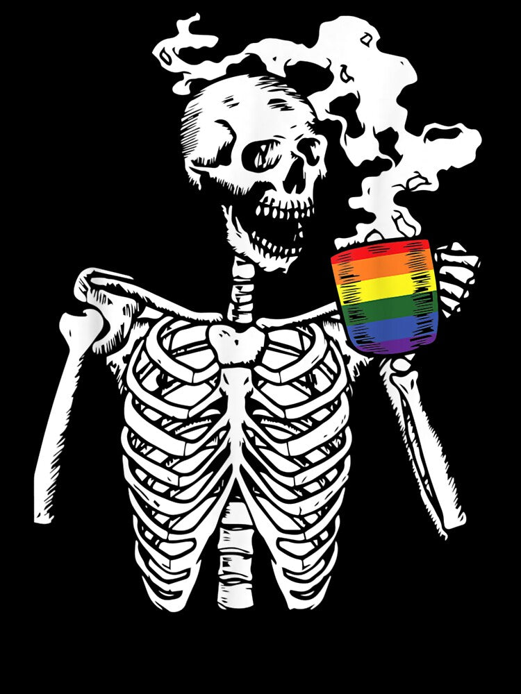 Skeleton Drinking Coffee Gay Pride Skull LGBTQ Ally by DeannaMarks