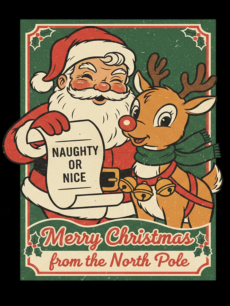 Vintage retro illustration of Santa Claus and Rudolph by KLSproduct