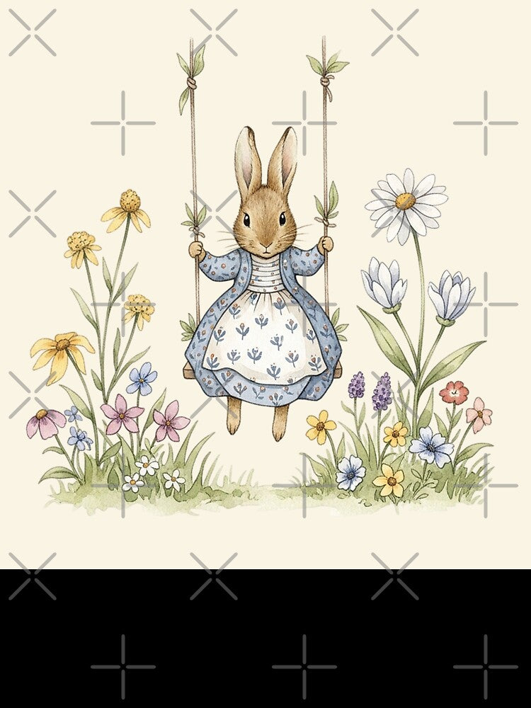 Joyful Bunny on Garden Swing Watercolor by Pasteltone