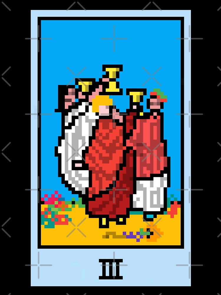 Wait, is this pixel art tarot? Yellow - Minor Arcana 'Three of Cups' (Design for T-shirt, stickers and other accessories) by Pixel Waite