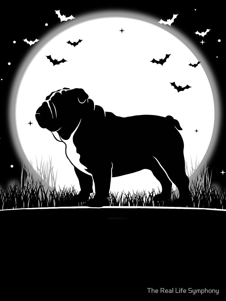 English Bulldog Dog – Halloween Moon Silhouette by The Real Life Symphony