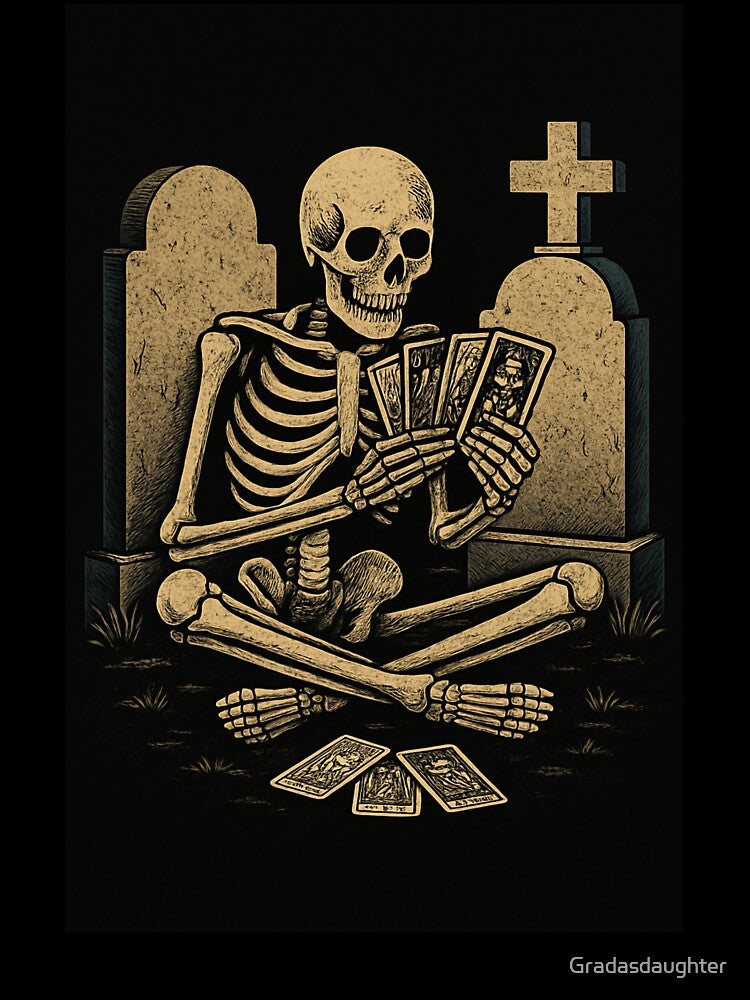 Funny skeleton with tarot cards - Spooky t-shirt by Gradasdaughter