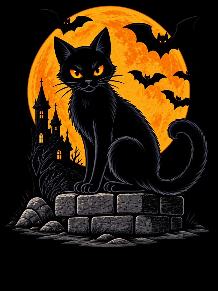 Black Cat Moon Halloween Design by StyleBloomes