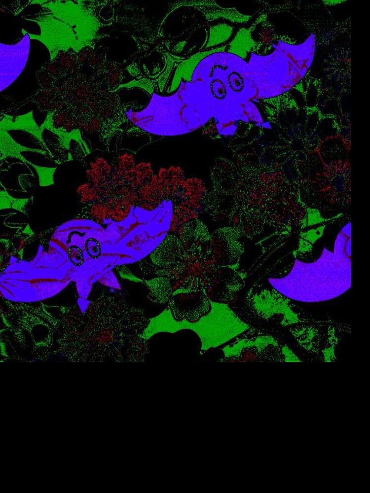Neon Bat Illustration with Floral Elements – Gothic Dark Nature Art by BatNature