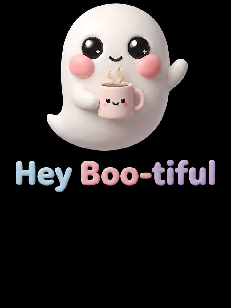 Cute 3D Ghost with Coffee Hey Bootiful - Wholesome Clay Art by Utopian-Magic