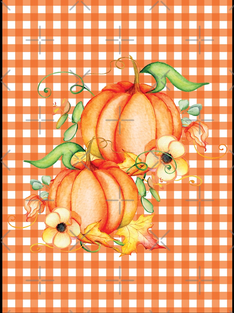 Vintage Country Farmhouse Pumpkin Orange and White Gingham Check Plaid Pattern with Harvest Pumpkins by Exuberance4you