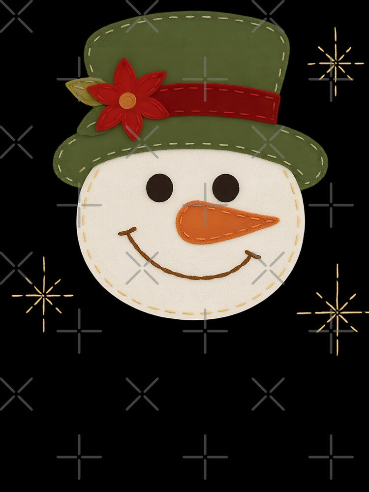Smiling Snowman Face with Green Hat and Red Flower | Cute Christmas Illustration by svarupa