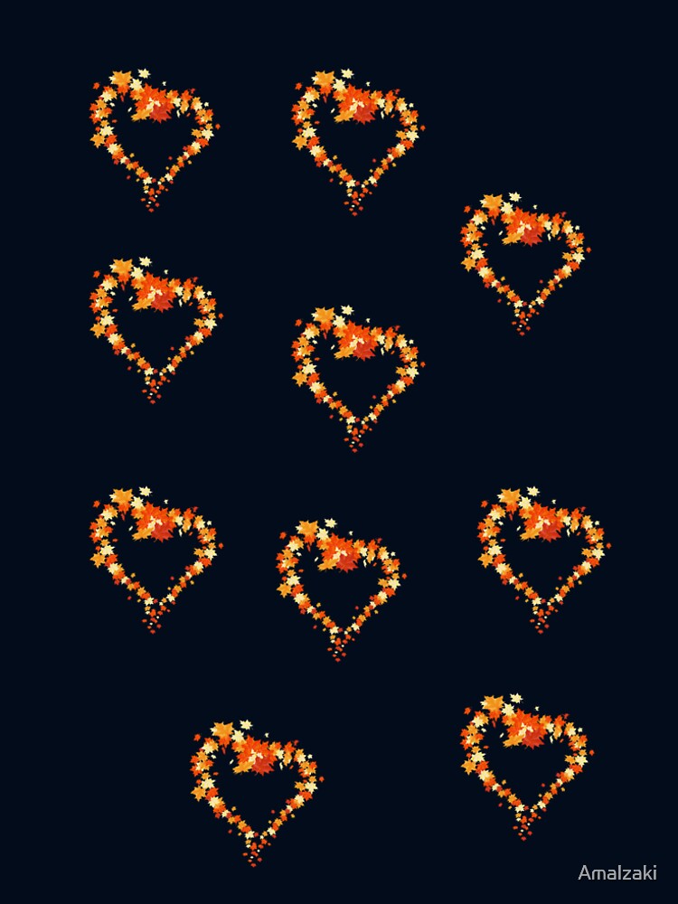 Autumn leaves pattern through hearts -  Autumn leaves detail pattern - Autumn leaves pattern orange by Amalzaki