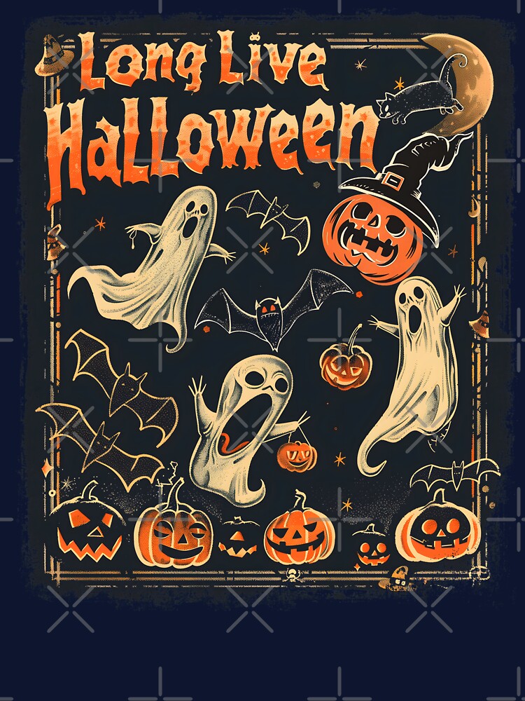 Long Live Halloween in Vintage and Retro Styling, Spooky Season Ghosts Pumpkin Cat by trendyzcom