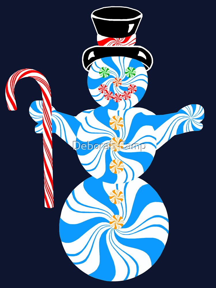 Blue Peppermint Snowman with Candy Cane by Deborah Camp