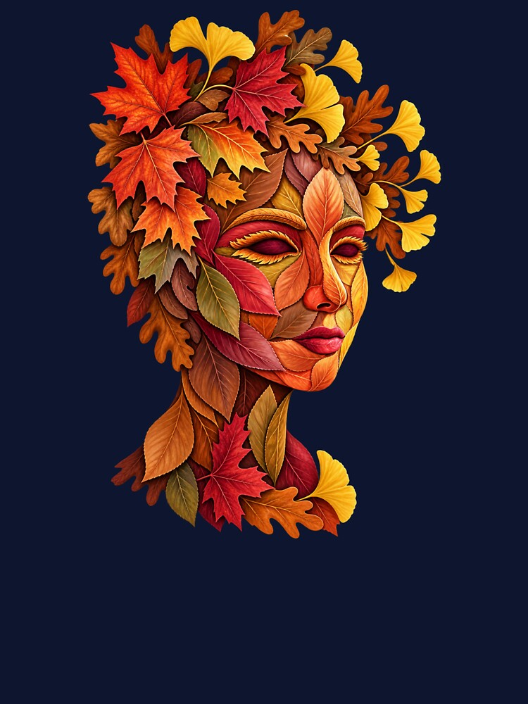 Autumn Leaves Goddess Face Fall Nature Portrait Art by Evelashop