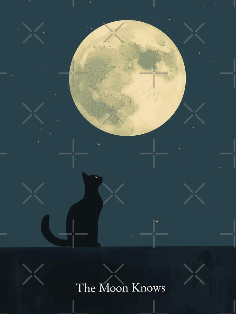 The Moon Knows – Black Cat Under Full Moon | Mystical Night Sky Cat Art by CreationbyNiki