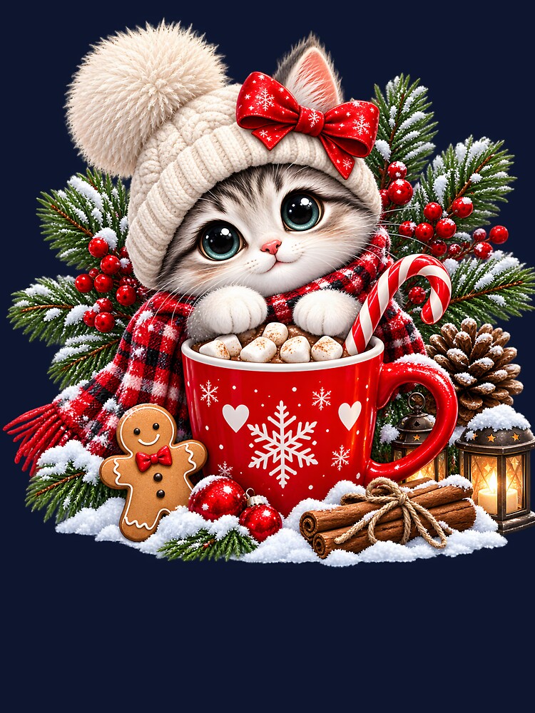Cozy Christmas Kitten with Hot Cocoa by TinyWeird