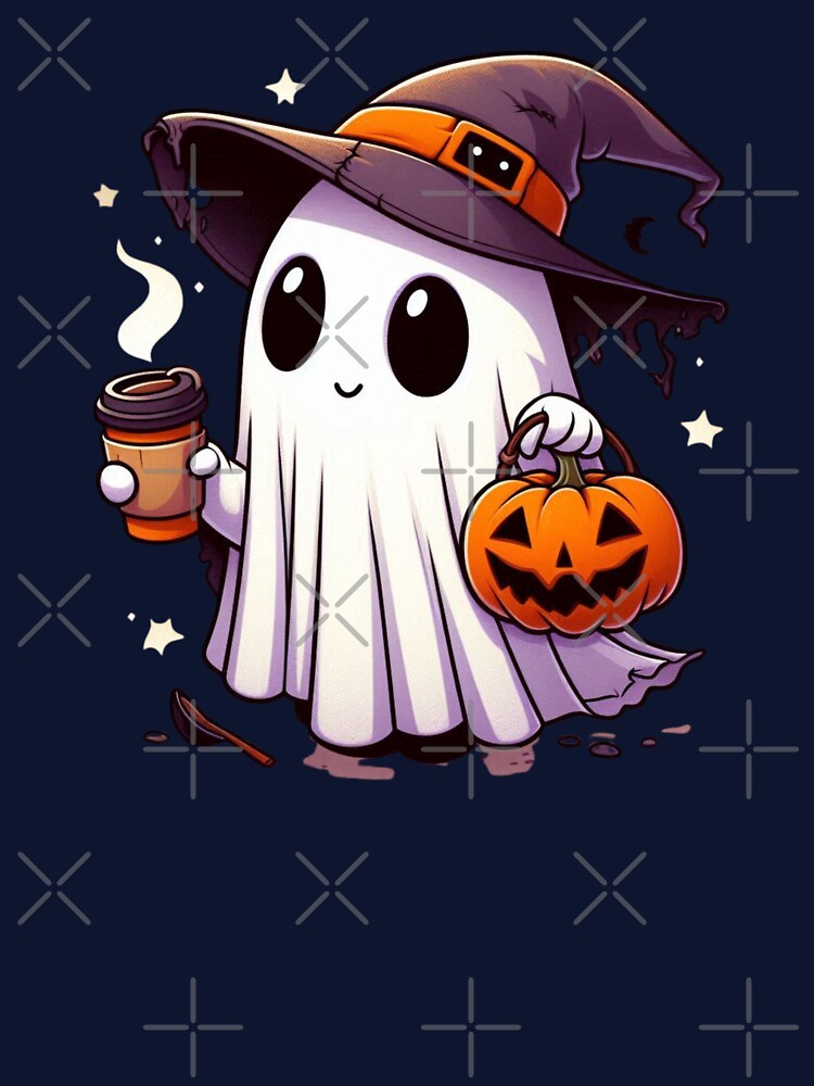 Cute Ghost Drinking Coffee Halloween Ghost by CharismaSklep