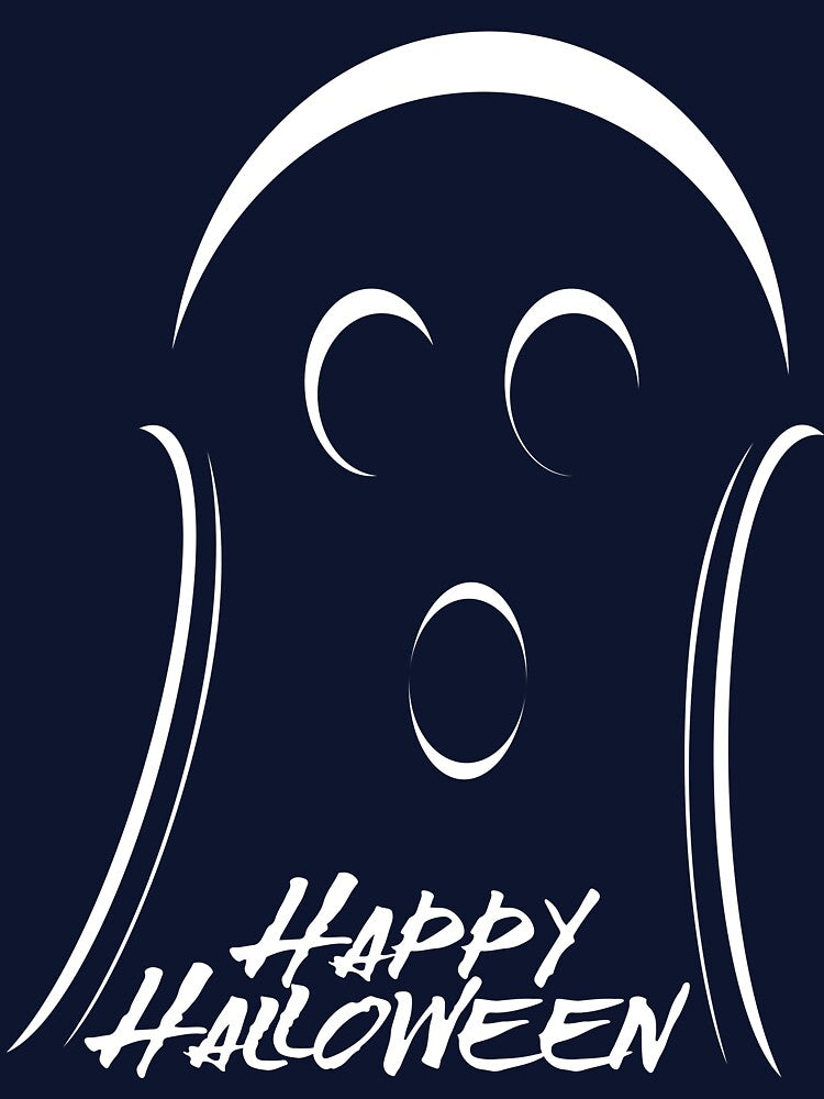Cute Ghost with Large, Spooky Happy Halloween Message by Risa-C