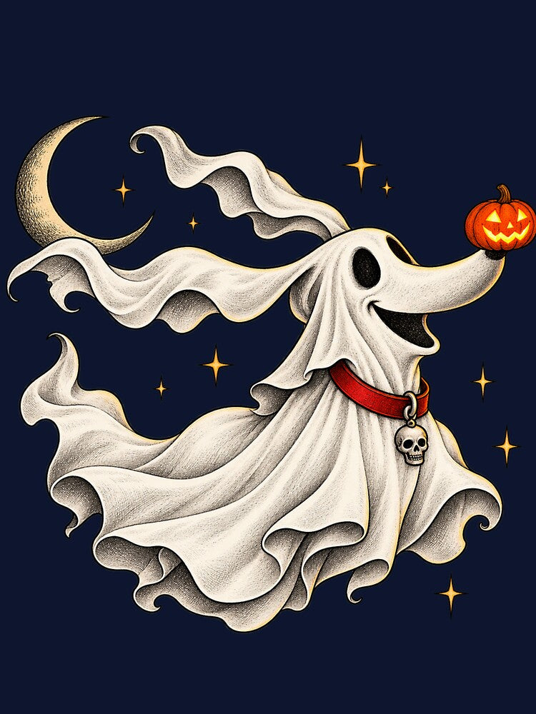 Ghost Dog with Pumpkin Nose Vintage Gothic Spooky Halloween Graphic by PixelForge Studio2