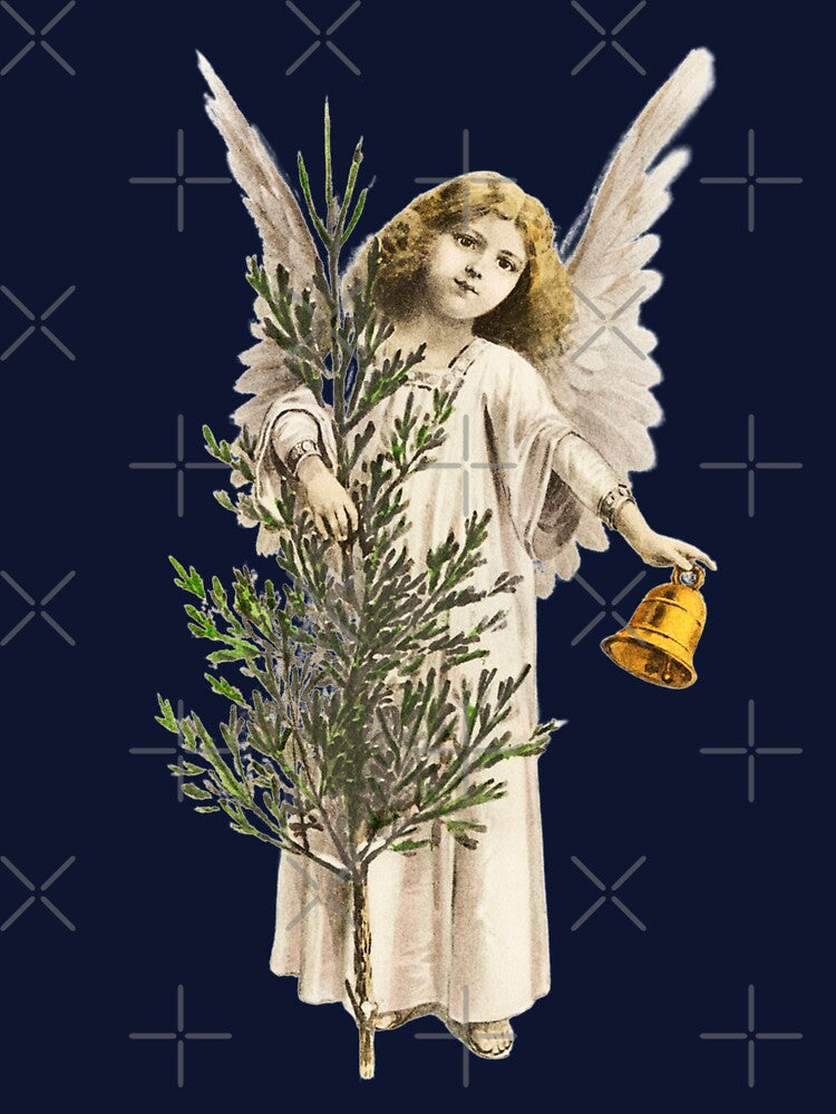 An angel holding a Christmas bell (1912) Vintage Old Fashioned Xmas Tree Angel by IMPHives
