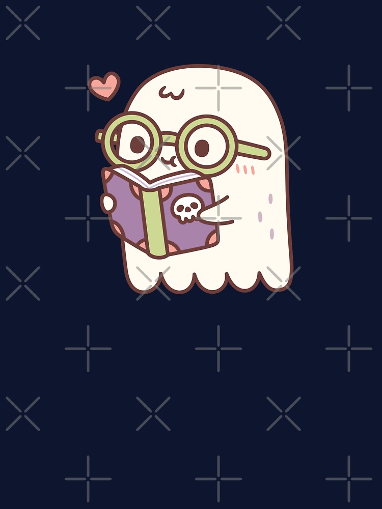Cute Ghost Reading A Book With A Skull by rustydoodle