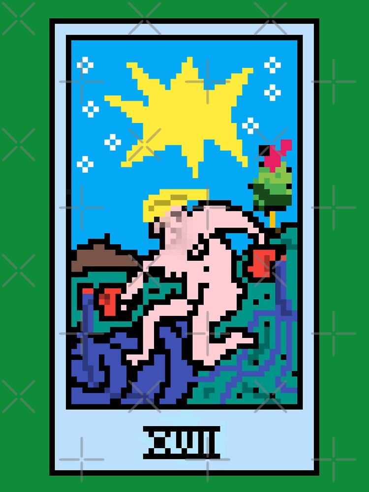 Wait, is this pixel art tarot? Green - Major Arcana 'The Star' (Design for T-shirt, stickers and other accessories) by Pixel Waite