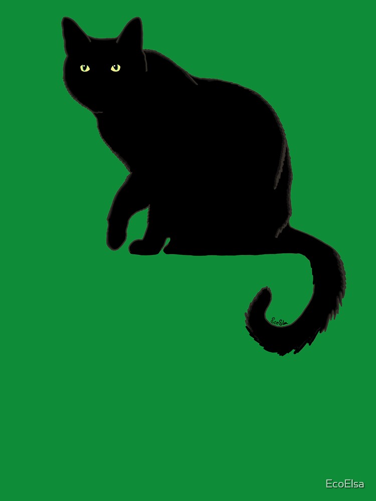 Pitch Black Cat - Sage Green Background by EcoElsa