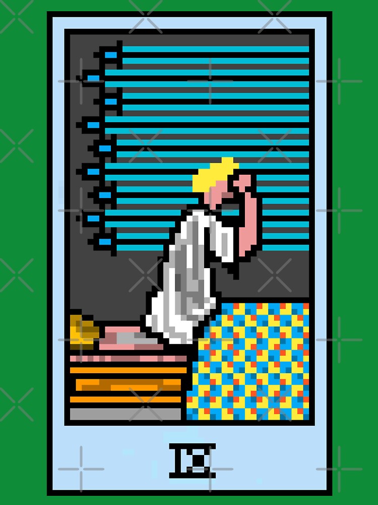 Wait, is this pixel art tarot? Green - Minor Arcana 'Nine  of Swords' (Design for T-shirt, stickers and other accessories) by Pixel Waite