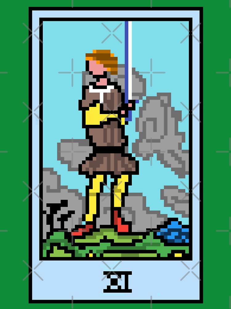 Wait, is this pixel art tarot? Green - Minor Arcana 'Page of Swords' (Design for T-shirt, stickers and other accessories) by Pixel Waite