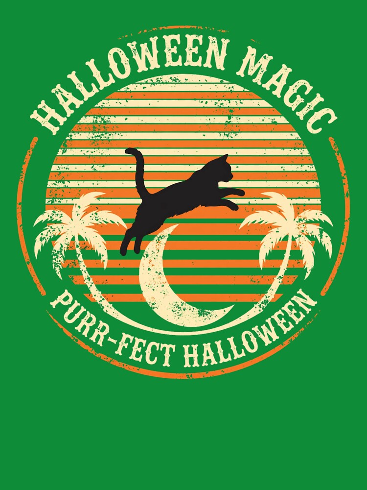 Halloween Magic Purr-fect Halloween - Retro Sunset Black Cat by puurfectcat