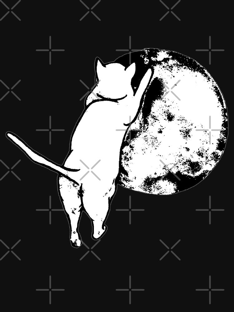 Cat playing with moon black and white by Hueyhuesart