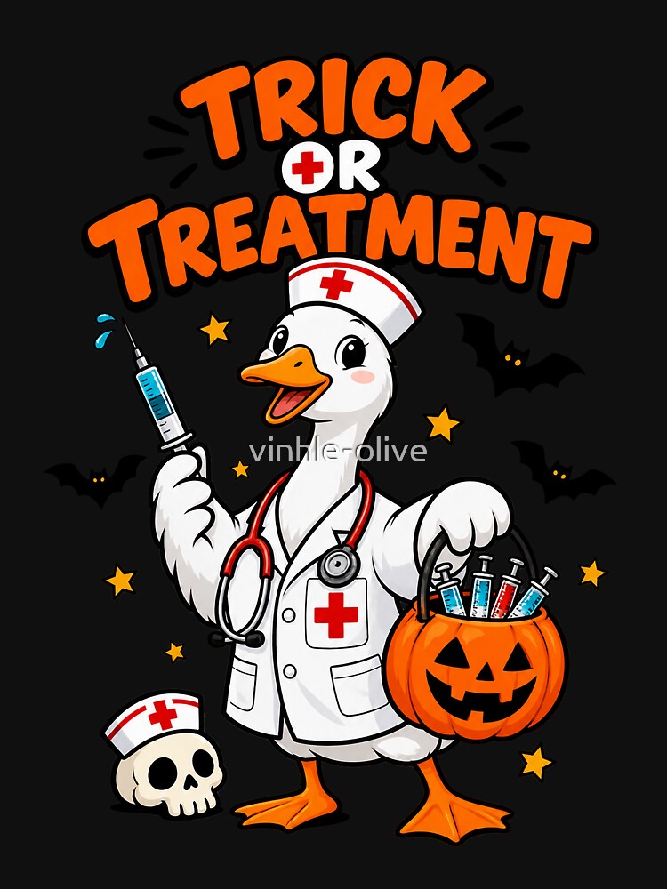 Trick or Treatment Goose Nurse Halloween T-Shirt by vinhle-olive