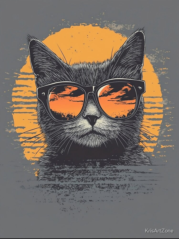 Good Gift for Cat Lovers Cat with Glasses at Sunset by KrisArtZone