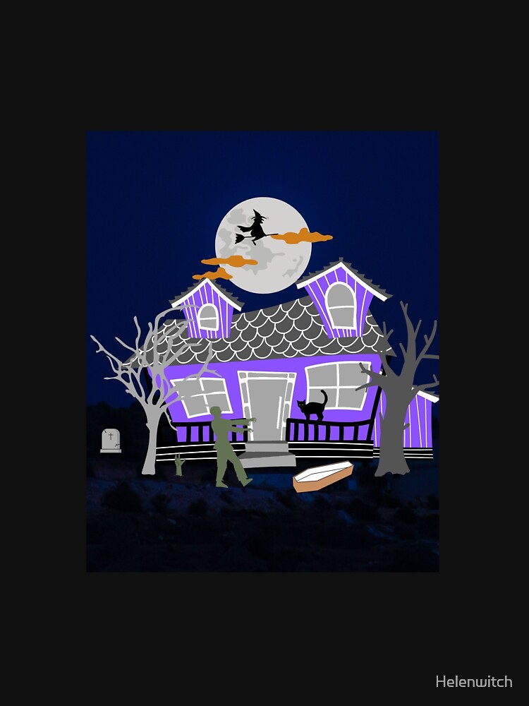 Haunted house,moon and trees. by Helen Enchanted Designs