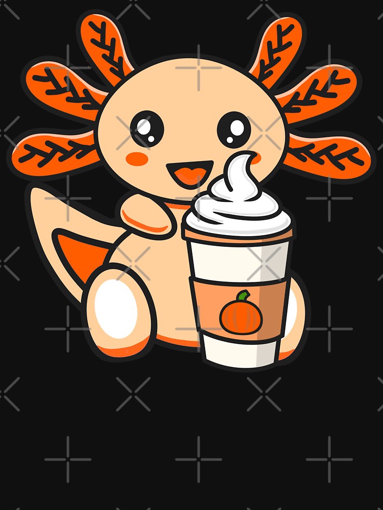 Cute Kawaii Orange Axolotl Drinking Pumpkin Spice by eternallygifted