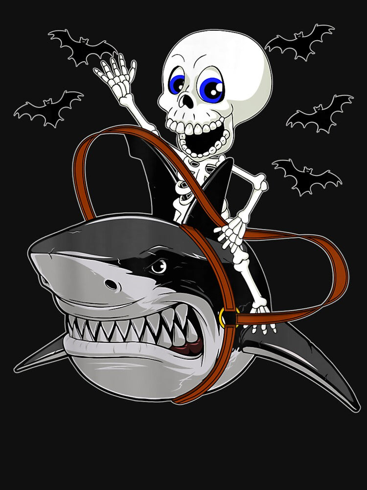 Funny Skeleton Riding Shark Halloween by Raphael-Hogan