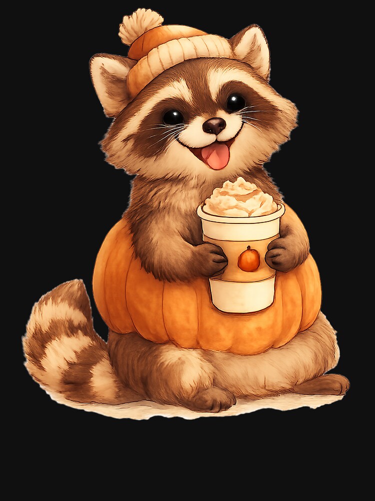 Raccoon Pumpkin Spice Latte Design | Cute Fall Trash Panda Tee by MOCH- ART