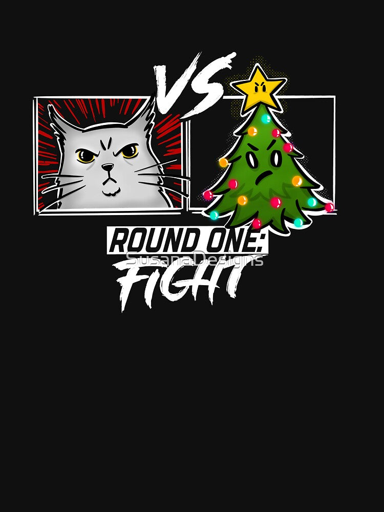 Funny Cat Christmas Tree Cat versus Christmas Tree Gift Cat Lovers by SusanaDesigns