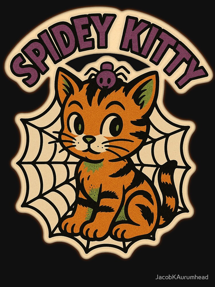 Retro Halloween Pets –  Cute Halloween Cat Spidey Kitty Comic Art by JacobKAurumhead