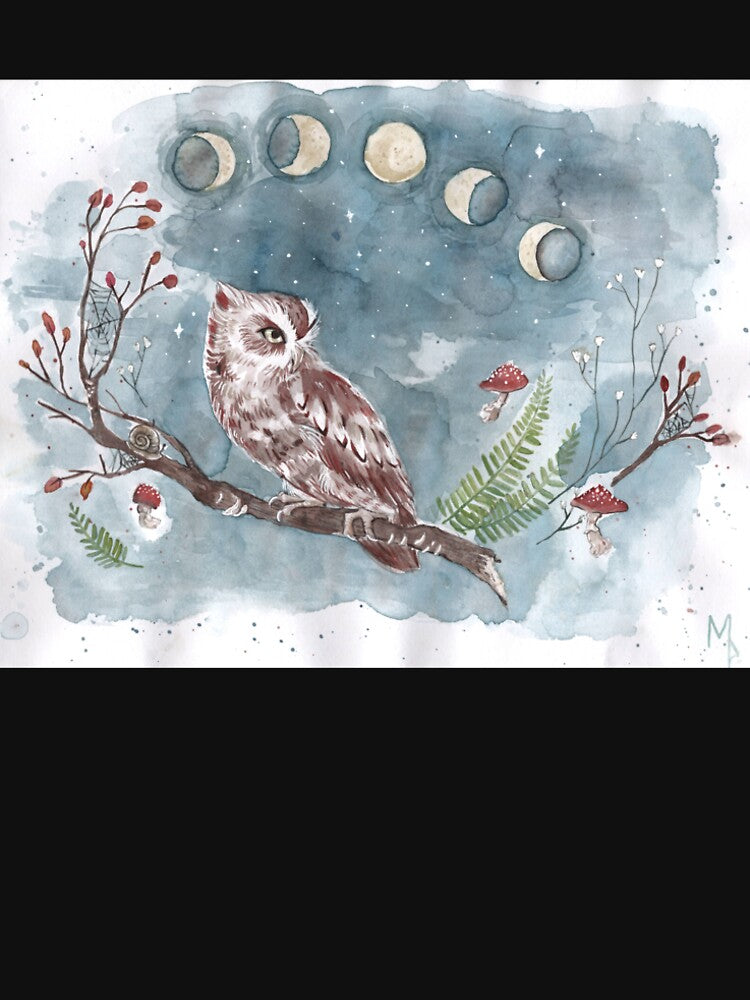 Spooky Screech Owl Watercolor Art by crescentcoyote