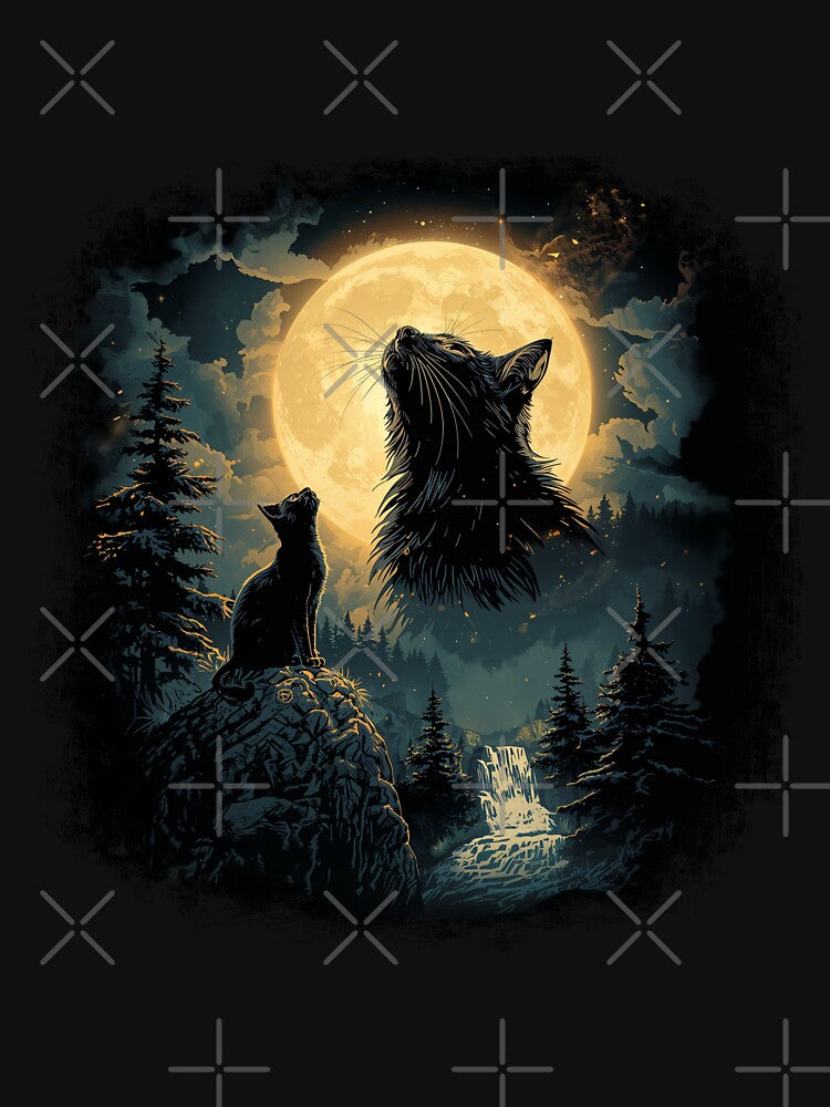 Mystical Black Cat Howling to The Moon Vintage 90s Retro Animal by CF_VintageDesign