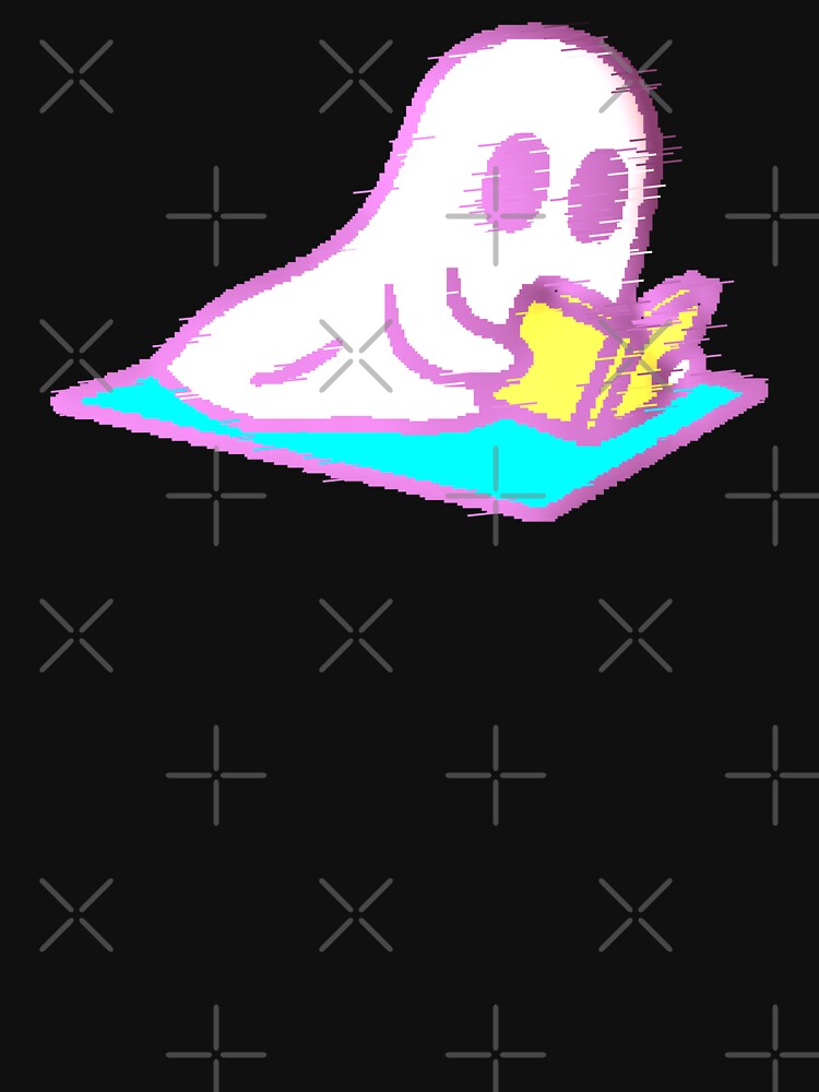 Ghost Reader Kawaii Book Ghost Glitch Retro by AstronautMerch