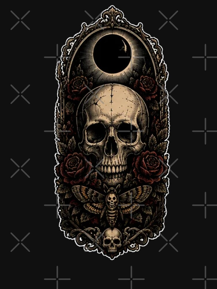 Gothic Skull Eclipse Dark Occult Moth Moon by Harpagann