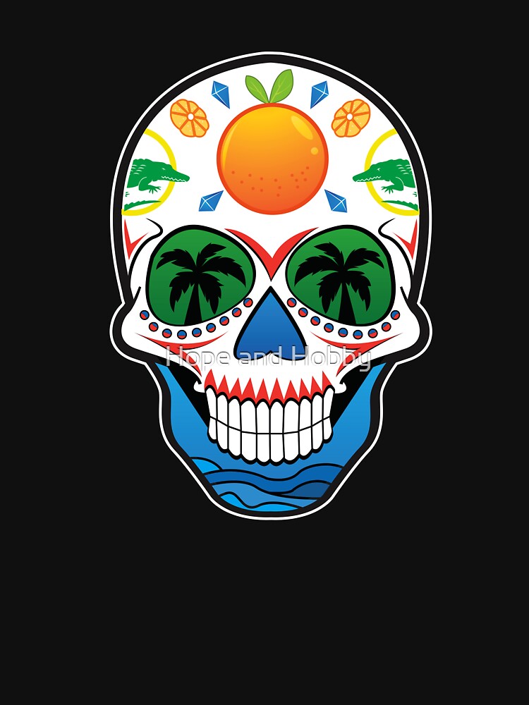 State of Florida Themed Sugar Skull Shirt for Men, Women, C by Theodore Cory