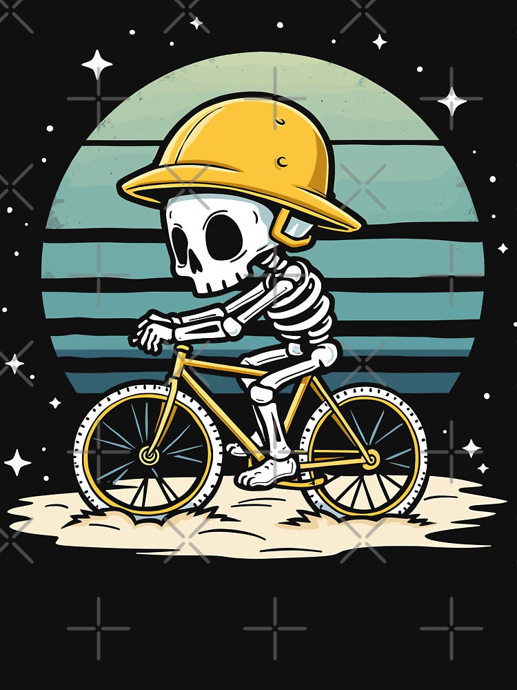 Funny Skeleton Riding Bike Design by Quirky Shirts