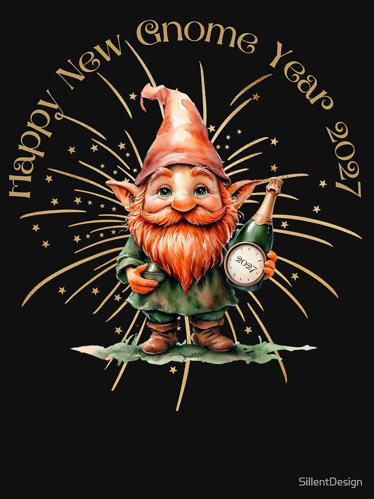 Happy New Year 2027 - Funny Gnome with Champagne Holiday Shirt by SillentDesign