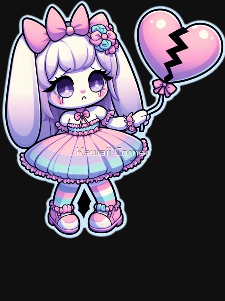 Pastel Goth Bunny with Broken Heart Balloon by Kawaii Corner