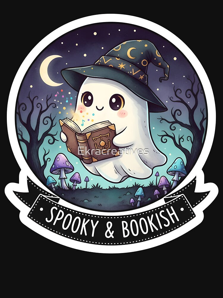 Cute Spooky Bookish Ghost Halloween Art by Ekracreatives