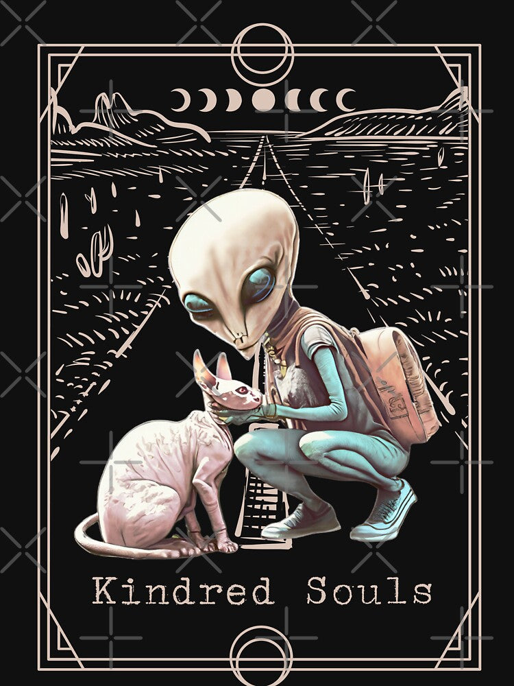 Tarot Card Sphynx Cat and Alien - Kindred Souls T-Shirt by nikaroonie