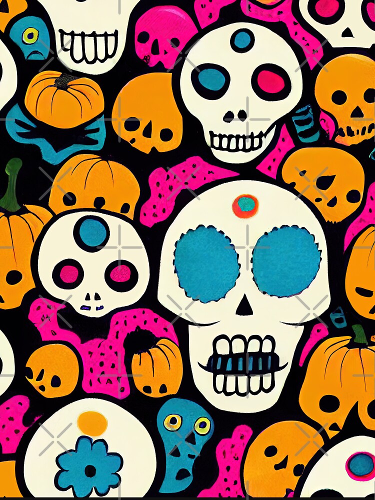 Dia de los Muertos Skulls with Pumpkins Artwork by KaladynDesigns